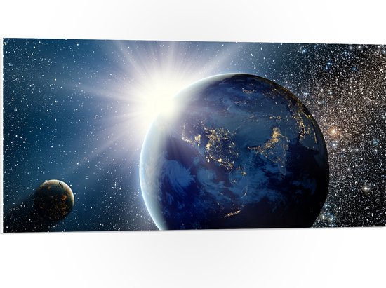 PVC Schuimplaat- Zon - Planeten - Aarde - Sterren - Heelal - 100x50 cm Foto op PVC Schuimplaat