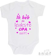 100% katoenen Romper "Ik heb de leukste OPA ooit!" Vaderdag Meisjes Katoen Wit/Fluor pink Maat 56/62