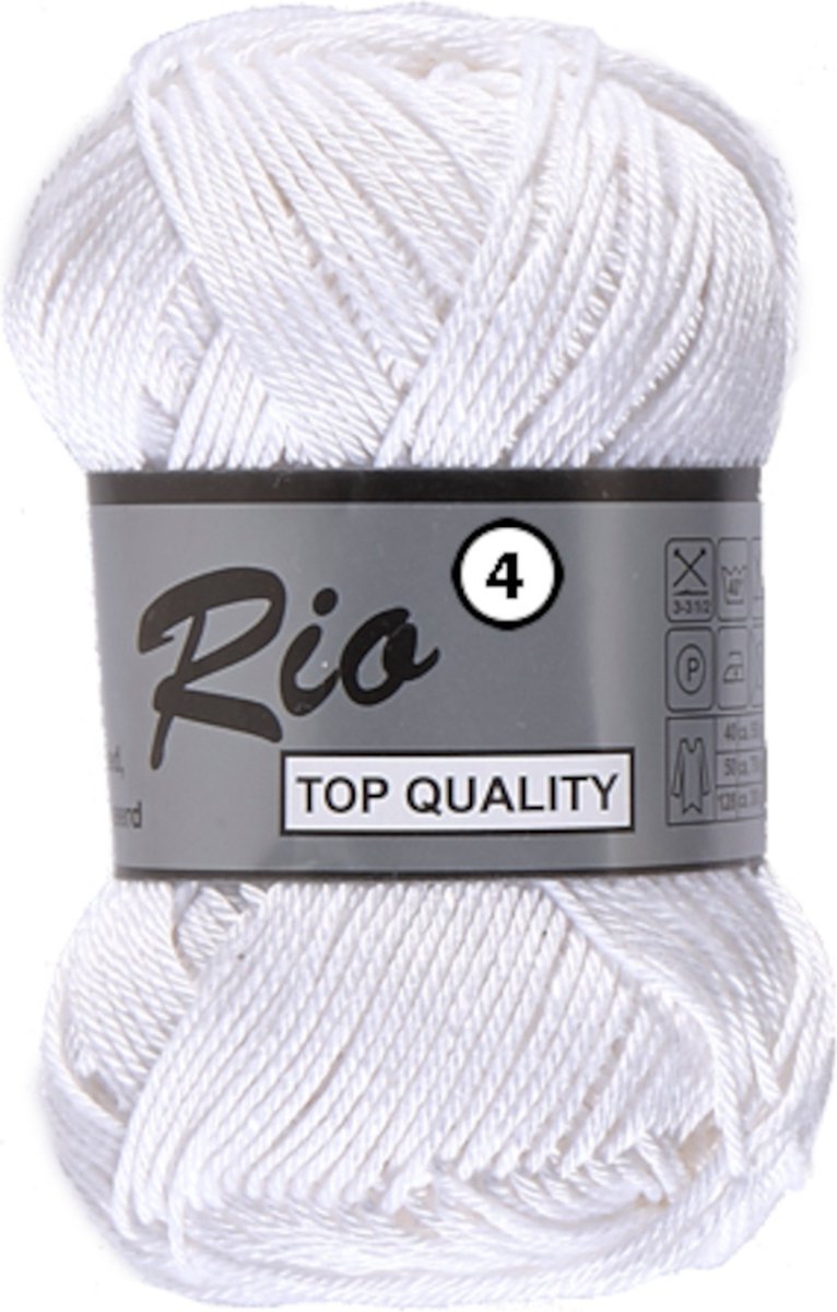 Lammy Yarns Rio 4 wit 005 katoen garen 50g 87m per 5 bollen