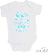 100% katoenen Romper "Ik heb de leukste OPA ooit!" Vaderdag Unisex Katoen Wit/aquablauw Maat 56/62