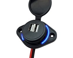 12V USB Autolader 2 Poorten Opbouw - 5V 3.1A - POUSB-2 - USB Stopcontact Auto, Boot en Camper - Blauw