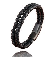 Bracelet cuir homme femme cordon épais noir Galeara Meo 18,5 cm
