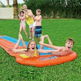 Bestway 52328 H20GO Dubbele Waterglijbaan en Water Slide, 4.88m Opblaasbare Tuinspellen met Ingebouwde Sproeiers