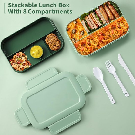 Lekvrije Bento Lunchbox, Met Keukengerei Roestvrij Stalen Lunchcontainer Met Verdelers Herbruikbare Maaltijdvoorbereidingscontainer 2 Compartiment Voor Kinderen En Volwassenen