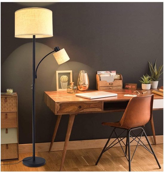 D&B Vloerlamp - Moderne LED Staande Lamp - Inclusief lamp -Leeslamp - Booglamp - Stoffen Kap - Kantelbaar - Lampenkap - Perfect voor Woonkamer, Slaapkamer en Kantoor - Inclusief Gloeilampen - Kleur Zwart