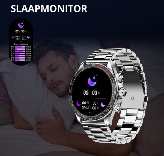 Maoo Titan AMOLED Smartwatch Heren - Stainless Steel en 2 TPU bandjes - Stappenteller - Hartslagmeter - Slaapmonitor - Multisport - Geschikt voor Android en iOS - Zilver