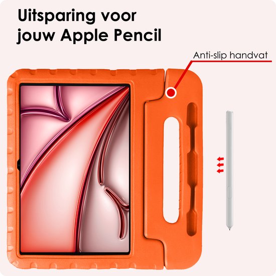 Étui pour iPad Air 2024 (11 pouces) Étui pour enfants Housse antichoc Housse pour Kids avec 2 films de protection d'écran - Oranje