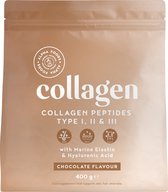 Alpha Foods Collageen poeder met Hyaluronzuur & Elastine - Collagen peptides type 1, 2 en 3 van weidebouw, Collagen drink zonder toevoegingen, Collageen supplement van 400 gram voor 26 shakes of porties, met Chocolade smaak