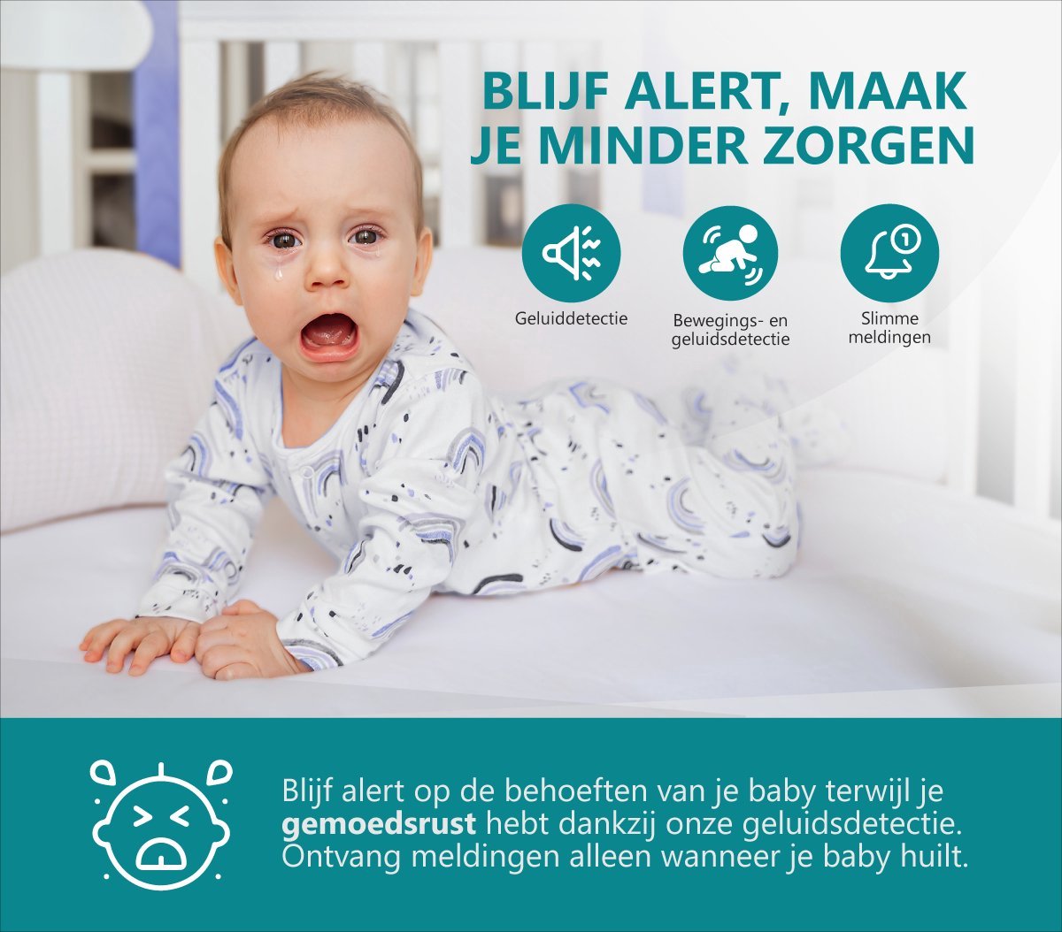 Afbeelding 2 van BS producten Babyfoon met Camera en App - WiFi - FULL HD - Baby Monitor - Baby Camera - Babyfoons met Beweeg en Geluidsdetectie - Indoor - Night Vision for Baby/Nanny - Bestverkocht - Zwart