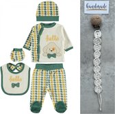 Baby 5-delige newborn kleding set jongens - Fopspeenkoord cadeau - Newborn set - Hello Babykleding - Babyshower cadeau - Kraamcadeau