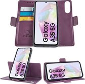 Geschikt voor Samsung Galaxy A35 - Book Case Hoesje - Uitneembaar Hoesje - Magnetische Sluiting - Portemonnee Paars