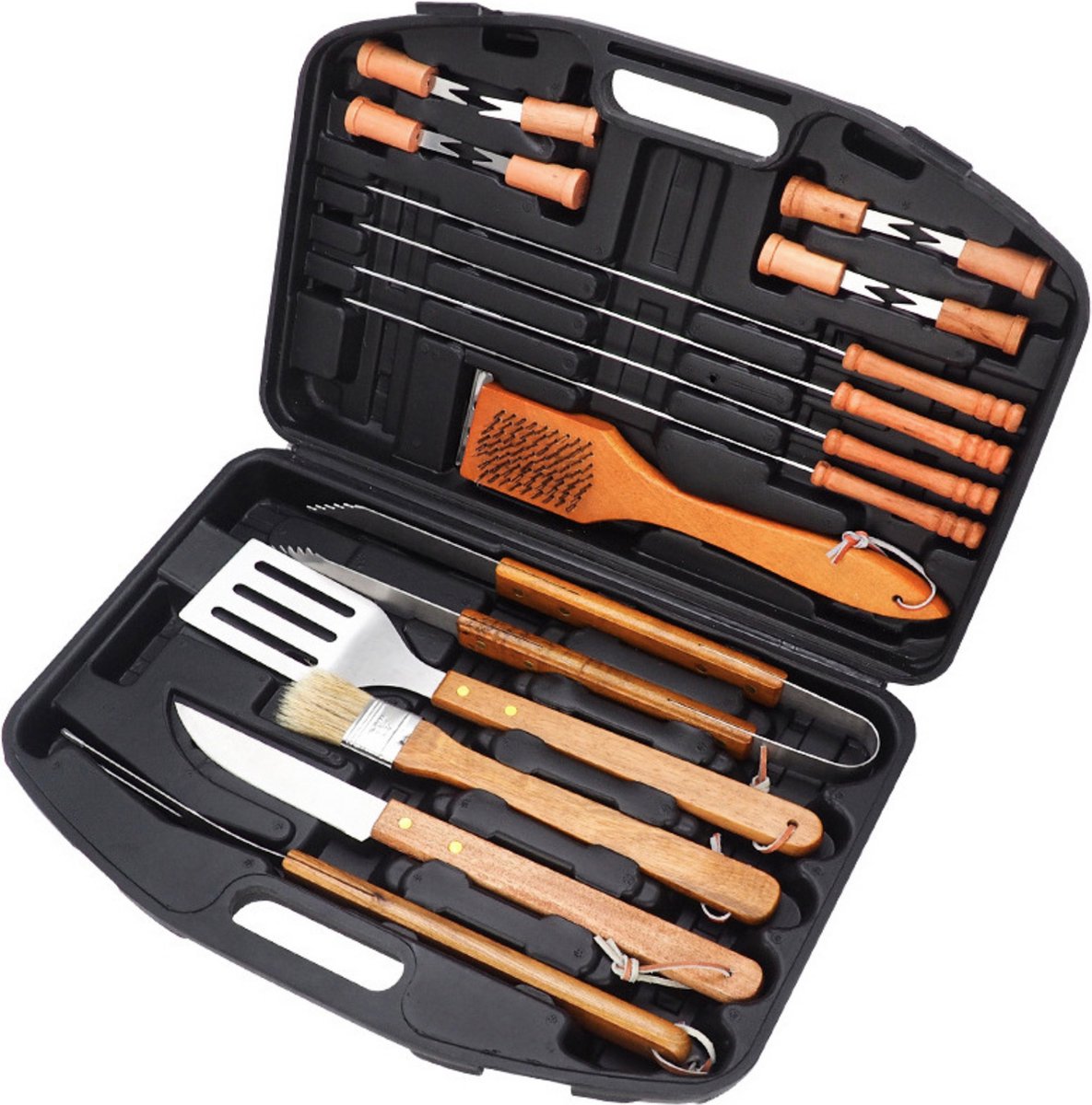 Tamarow 18 delige BBQ Accessoires Set - RVS Kamado Gereedschap - Barbecue Tang - Vlees Spiezen - Spatel & Borstel