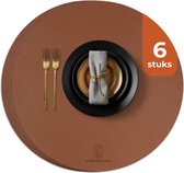 Castagnola Lederlook Placemats - Ronde Placemats - Antislip Placemat van Kunstleer - Waterafstotende Onderlegger - Onderzetter - 6 Stuks - Diameter 38 cm - Bruin