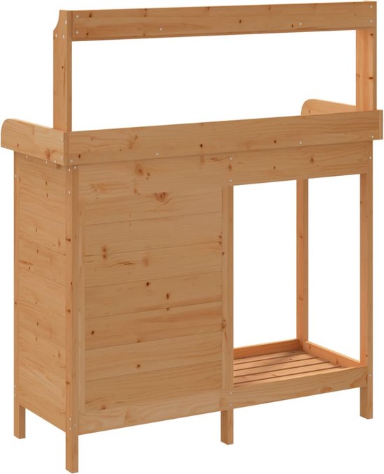 vidaXL Table de rempotage avec armoire 110,5 x 45 x 124,5 cm Bois de pin massif Marron - Table de rempotage - Tables de remportage - Table de jardin - Table de rempotage