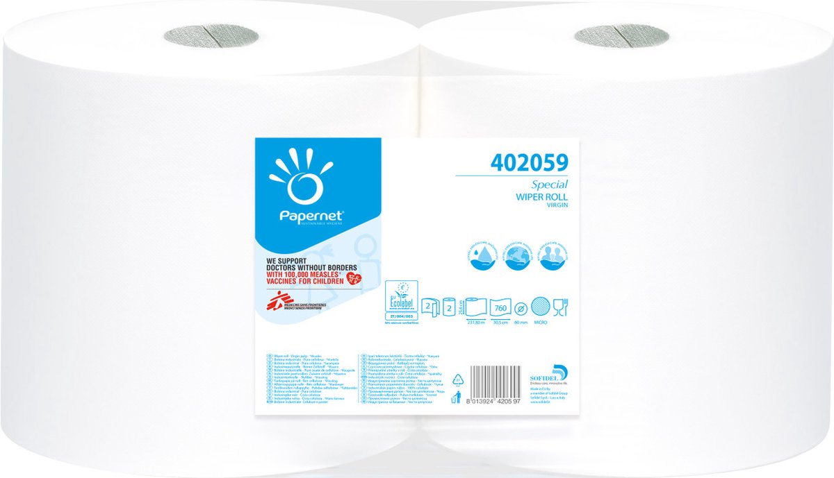 Papernet 402059 papieren handdoek 760 vel Cellulose Wit 231,8 m