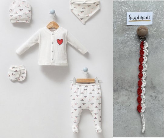 Mummy daddy - Baby newborn 5-delige kleding set jongens/meisjes - Fopspeenkoord cadeau - Newborn kleding set - Newborn set - Babykleding - Babyshower cadeau - Kraamcadeau