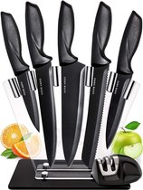 7-Piece Kitchen Knife Set with Knife Block Acrylic - Professional Stainless Steel Kitchen Knife Set with Block and Knife Sharpener - Chef Knives Set Contains Peeler, Bread Knife, Chef Knife, Meat Knife