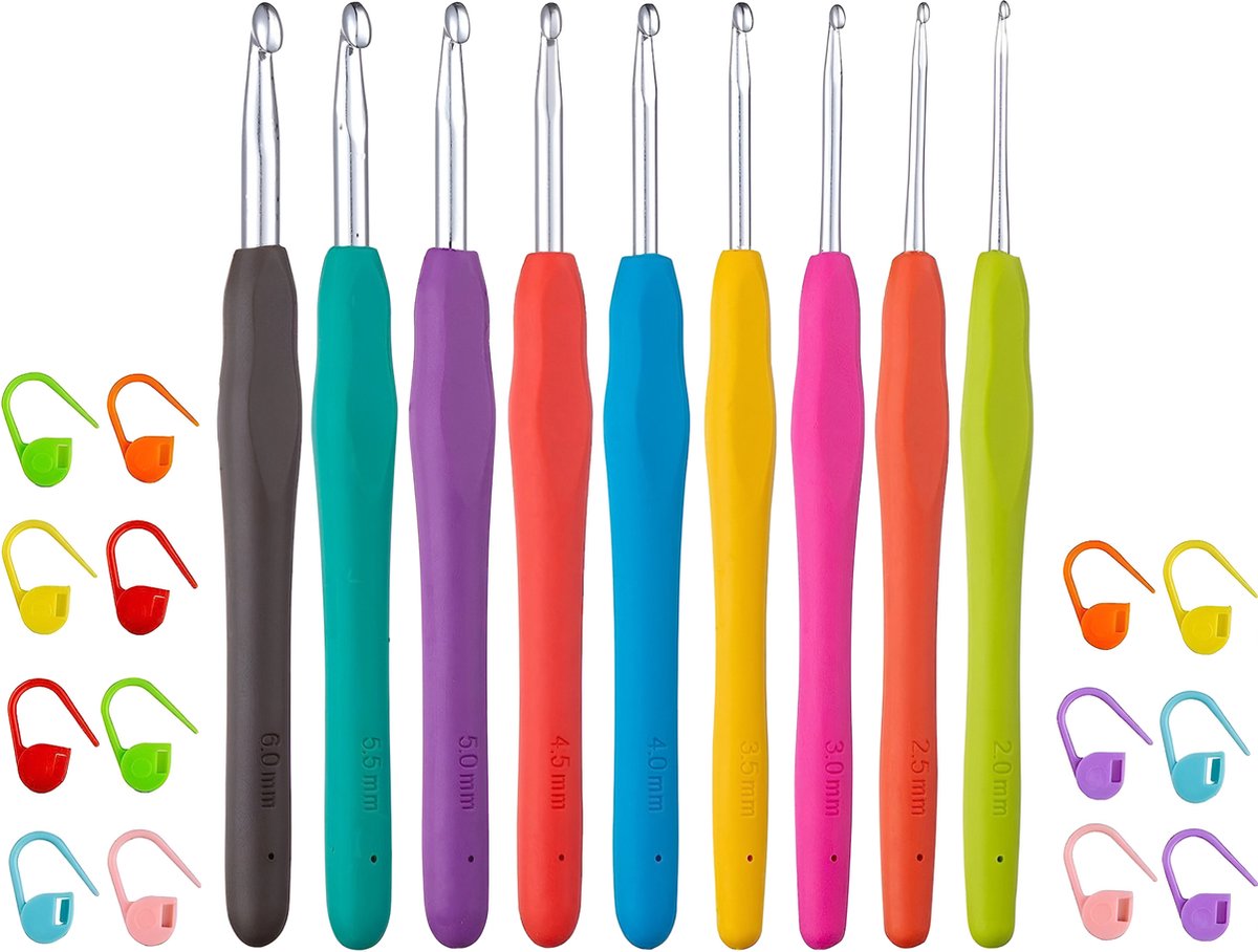 Somstyle 9x Haaknaalden Met 14x Breihaak Vergrendeling Stitch Markers Multicolor