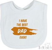 Soft Touch Slabber Slabbetje Slab "I have the best dad ever!" Vaderdag Unisex Katoen Wit/tan Maat 33x22 Cm