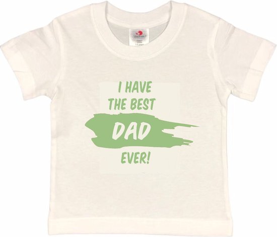 T-shirt Kinderen "I have the best dad ever!" Vaderdag | korte mouw | Wit/Sage green (salie groen) | maat 122/128