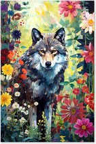 Graphic Message - Tuin Schilderij op Outdoor Canvas - Wolf - Bloemen - Buiten