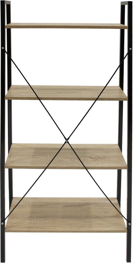 Home Deco - Wandrek met 4 lagen - houten planken met zwart metalen frame - 60 x 148 x 32.5 cm