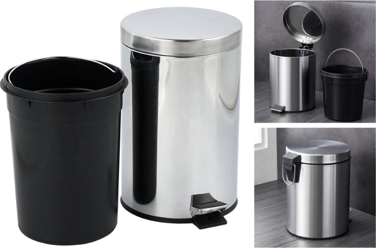 Goedkoopste PD® Prullenbak - RVS - 5 liter - met Voetpedaal - Ideaal voor Toilet / Badkamer / Camping / Camper