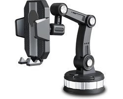 DrPhone FlexiGrip – 360° Draaibare Auto Telefoonhouder – Met Zuignap – Verstelbare Arm – 60 Tot 105mm – Horizontaal & Verticaal - Zwart
