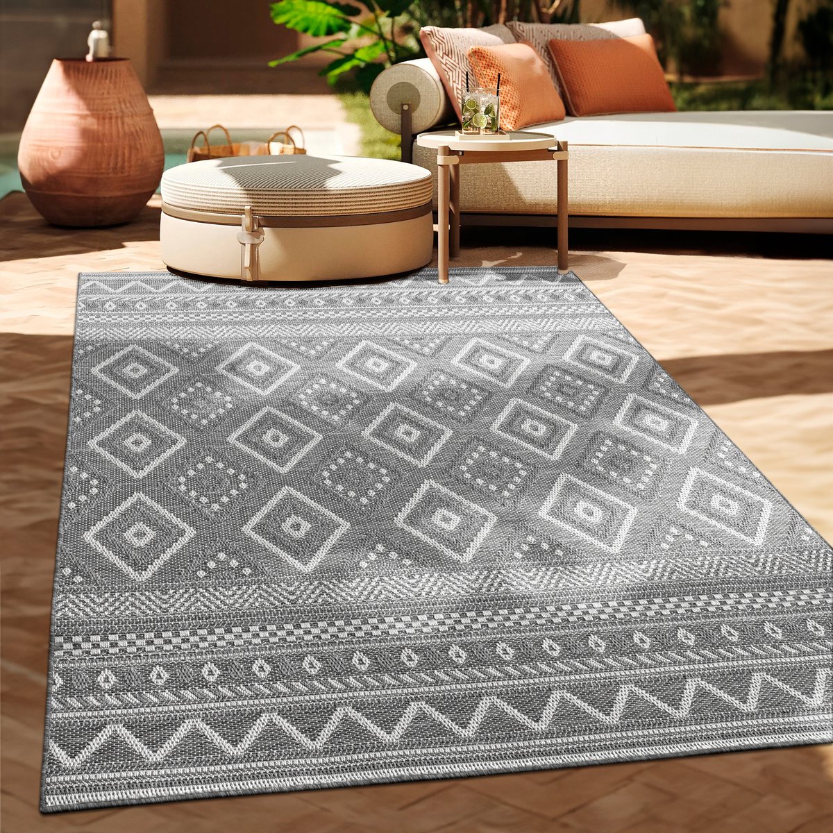 Paco Home In-& Outdoor Vloerkleed Balkon Terras Keukenvloerkleed Modern Boho Ethno Patroon 80x150 cm