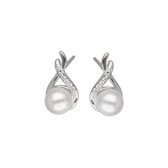 Zilver Parel Oorbellen - Zilveren Parel Oorbellen - Oorbellen met Parel - Silver Pearl Drops Stud Earrings - Amona Jewelry
