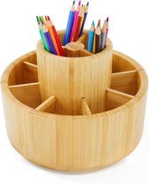 Bamboe roterende potloodhouder organizer voor bureau - houten opbergdoos voor desktop - 360 graden opslag voor kunstborstels en plaknotities Desk Organizer