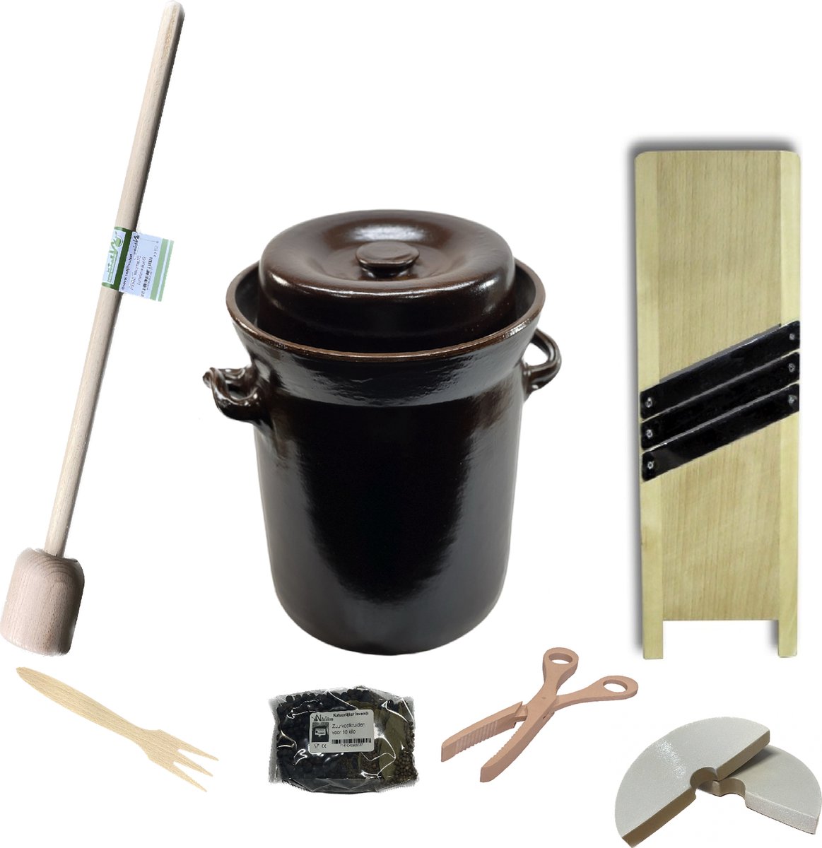 Startpakket zuurkool 10 liter (Bruin-klassiek) - zuurkoolpot - fermentatiepot