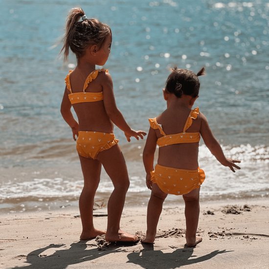 Swim Essentials Bikini Filles - Maillots de bain Filles - Oranje Hartjes - Taille 134/140