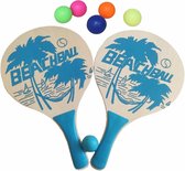 Summertime Beachball set - hout - blauw - strand sport speelset - met 6x balletjes