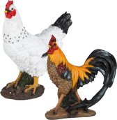 Sunnydays Décoration de Jardin Figurines de coq et de poule - Polyrésine - 36 cm - extérieur - multi couleurs