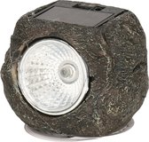 Cepewa Buiten lamp/spot solar verlichting - steen vorm - LED - 13 x 9 cm - tuin verlichting