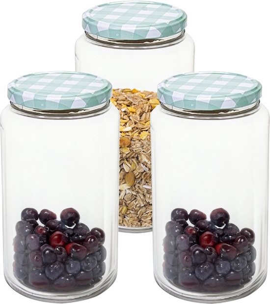 Hega Hogar Weckpot/voorraadpot Classico - 3x - 1500 ml - kunststof - groen - D10 x H19 cm