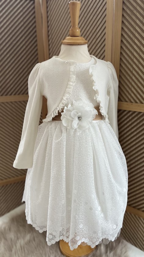 luxe feestjurk met jas en tasje-vintage jurk met borduursel-geborduurde jurk-bruiloft-fotoshoot-verjaardag-communie-witte kleur-katoen- 6 jaar maat 116