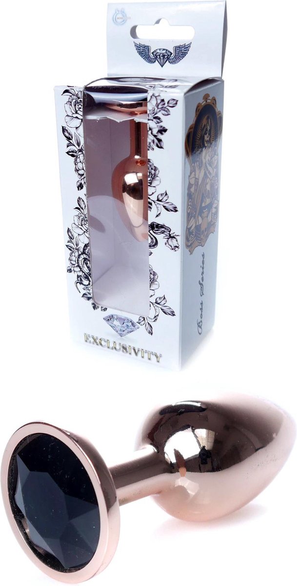 Goedkoopste Bossoftoys - Unique Colour - Rose Gold Anal Plug - Gold Plug with Black stone - 64-00111- length 7 CM - Dia 2,7 CM