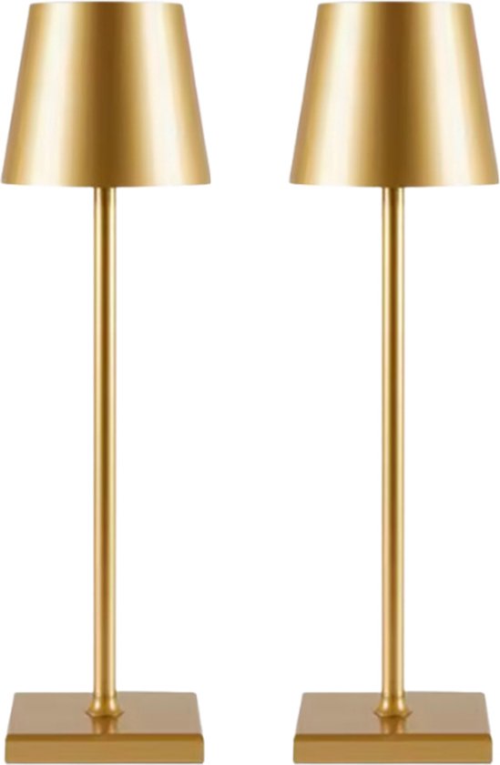 Tafellamp Oplaadbaar - Goud - 2 Stuks - Draadloos - Modern Design - Touch lamp - Dimbaar - 38 CM - Nachtlamp - Bureaulamp - LED - IP54