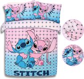 Stitch and Angel Disney Literie en coton, parure de lit bleu-rose 200x200 cm