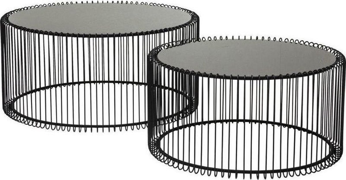 Kare Design Wire Salontafel - Set Van 2 - Zwart Met Glas