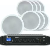Power Dynamics 100V plafondspeaker set - 8 witte speakers en versterker - met Bluetooth - 120W