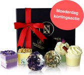 Satin Naturel Moederdag Cadeautje - Geschenkset voor Vrouwen, Luxe Bruisballen voor bad, Badbruisballen en Badparels van essentiële oliën en shea butter (ongeraffineerd), ideaal voor huidverzorging en ter ontspanning, Badset met 6 stuks