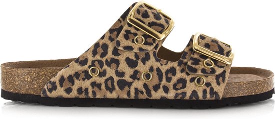 Leopard slippers leer met gouden details