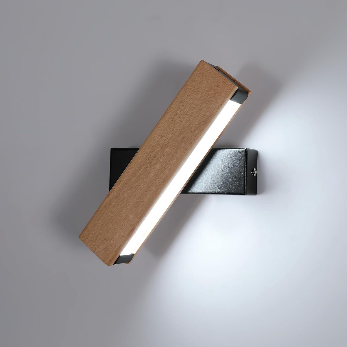 Goeco wandlamp - 21cm - Klein - LED - 5W - 562LM - houten - 360° draaibaar - 6500K - koel wit licht - voor slaapkamer, woonkamer, hal, kantoor