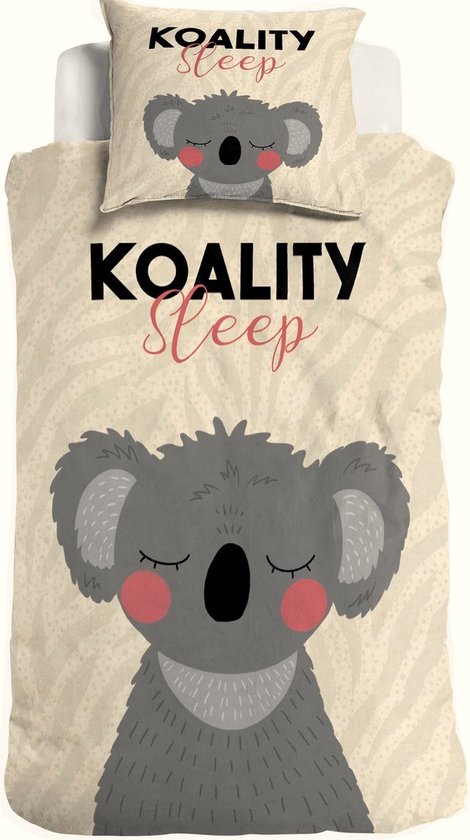 dekbedovertrek enfant 1 personne (housse de couette) beige/crème/sable avec koala gris/ours koala (ours doux) COTON simple 140 x 220 cm (literie chambre enfant)