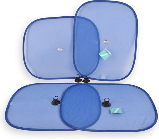 Set van 4 Stuks Rechthoekige Zonneschermen voor Auto - Blauw - 44cm x 36cm - Met Zuignappen - Voorruit & Achterruit - Alledaagse Autoaccessoires van Merkloos — afbeelding 3