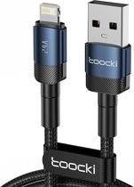 Toocki Oplaadkabel 'Fast Charging' - USB-A naar Lightning - 12W 2.4A Snellader - Quick Charge - 1 Meter - voor Apple iPhone 8/X/XS/XR/11/12/13/14/SE, iPad, AirPods, Watch - Tot 2 Keer Sneller - Snoer van gevlochten Nylon - Apple Carplay - BLAUW
