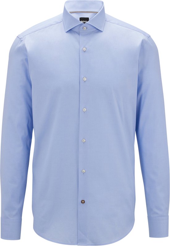 BOSS Joe regular fit overhemd - structuur - blauw gestreept - Strijkvriendelijk - Boordmaat: 44